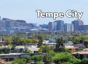 Skyline view of Tempe City, Arizona, used to represent Ready Rooter's plumbing service coverage in the Tempe, AZ area.