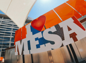 Large, modern sign for the city of MESA, Arizona, where Ready Rooter provides trusted local plumbing services.