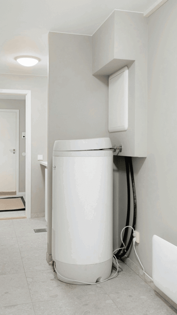Tankless water heater installed on an interior wall