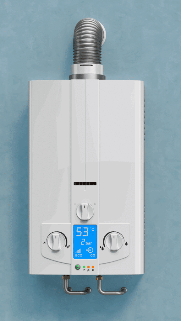 Wall-mounted tankless water heater unit