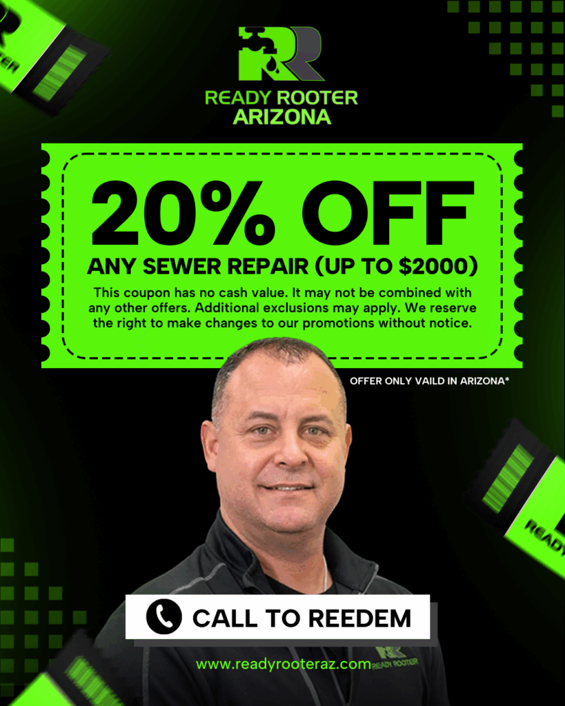 Coupon graphic for 20% off any sewer repair up to 2000 dollars