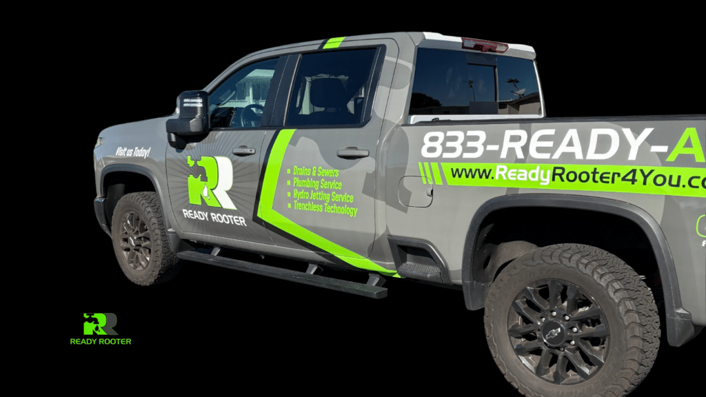 Ready Rooter service truck promoting emergency drain cleaning and plumbing services in Arizona.